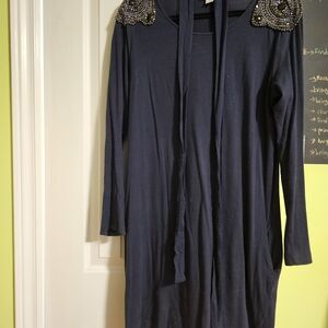 French Connection Navy Dress with Beaded Shoulders